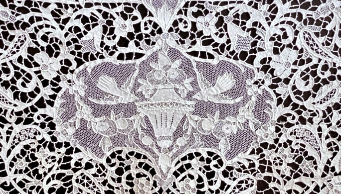 Handmade lace displayed at the Burano Lace Museum, Scuola del Merletto.